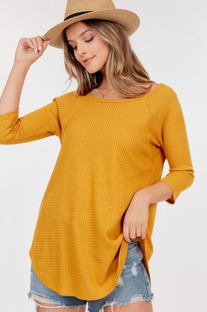 Mustard Waffle Long Sleeve Tunic Top