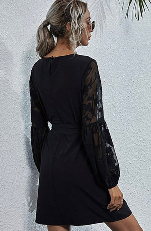 Bethany Black Lacey Long Sleeve Mini Dress