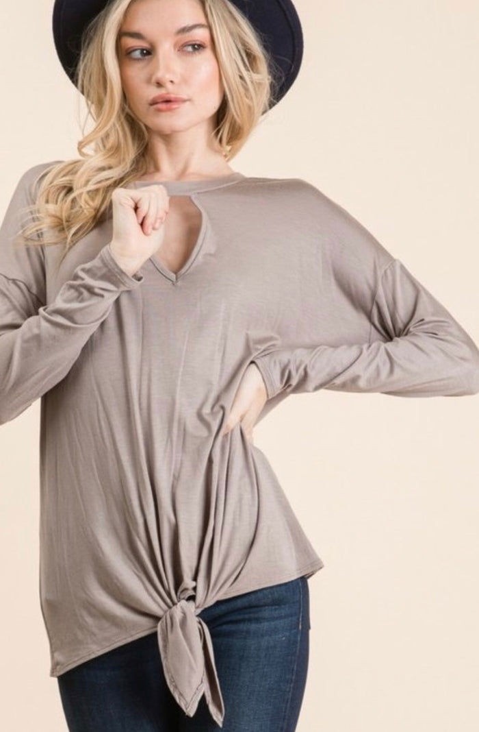 Mushroom color keyhole long sleeve top