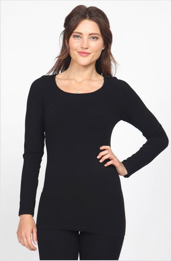 Solid Black Body Contouring Long Sleeve Top