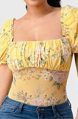 Yellow Floral Puff Sleeve Bodysuit