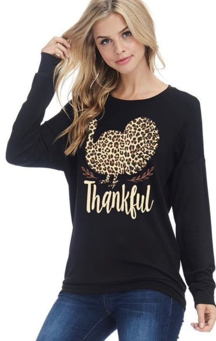 Thanksgiving Leopard Turkey Long Sleeve Top