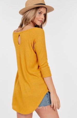 Mustard Waffle Long Sleeve Tunic Top