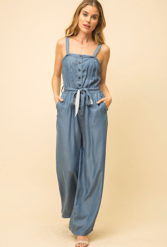 Front Button Denim Jumpsuit